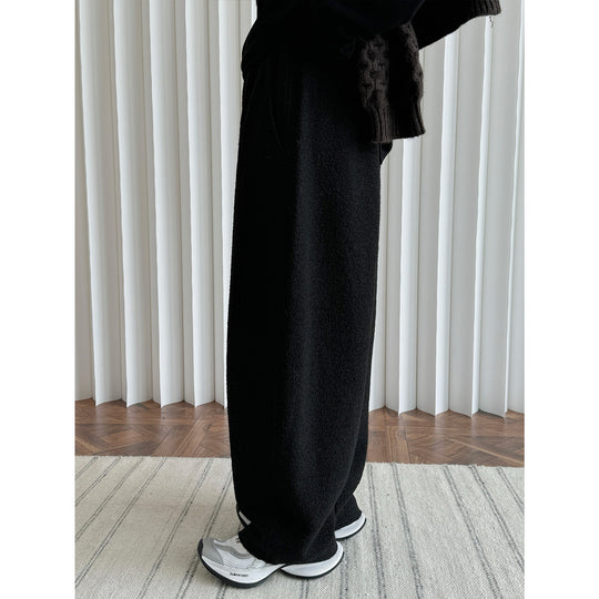 Damen Weite Teddy-Fleece Palazzo-Hose mit hohem Elastbund und Eingrifftaschen Nord Taschen