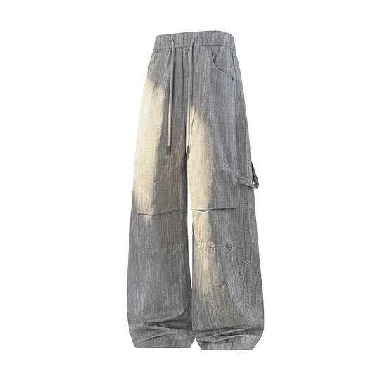 Damen Weite Leinenoptik Cargo-Bundhose mit Tunnelzug, Knieabnähern und asymmetrischer Seitentasche Nord Taschen