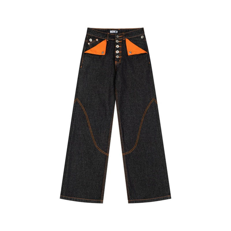 Damen High‑Waist Wide‑Leg-Jeanshose mit kontrasttaschen und dekorativen Ziernähten Nord Taschen