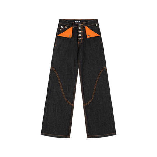Damen High‑Waist Wide‑Leg-Jeanshose mit kontrasttaschen und dekorativen Ziernähten Nord Taschen