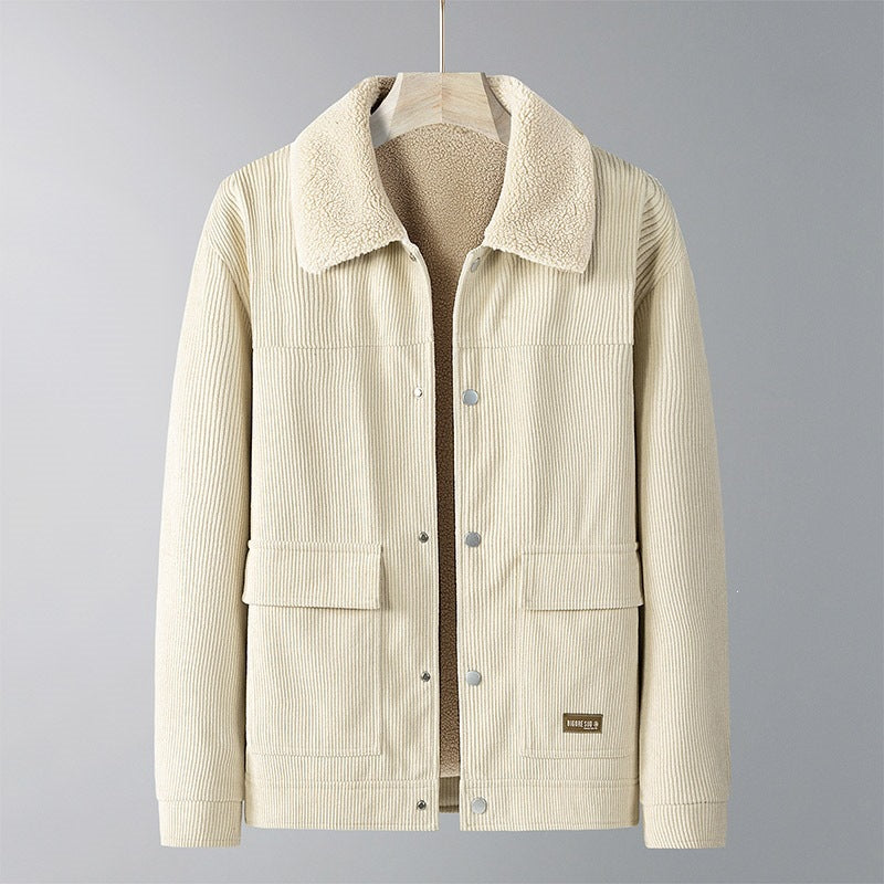 Herren Cordjacke mit Teddyfutter, Hemdkragen & Druckknopffront Nord Taschen