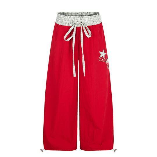 Damen Palazzo-Loungehose mit hohem Kordelzugbund, kariertem Komfortbund und Stern-Applikation Nord Taschen