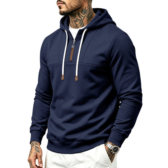 Herren Moderner Halbzip-Hoodie aus French Terry mit Zierriegel und Kordelzug Nord Taschen