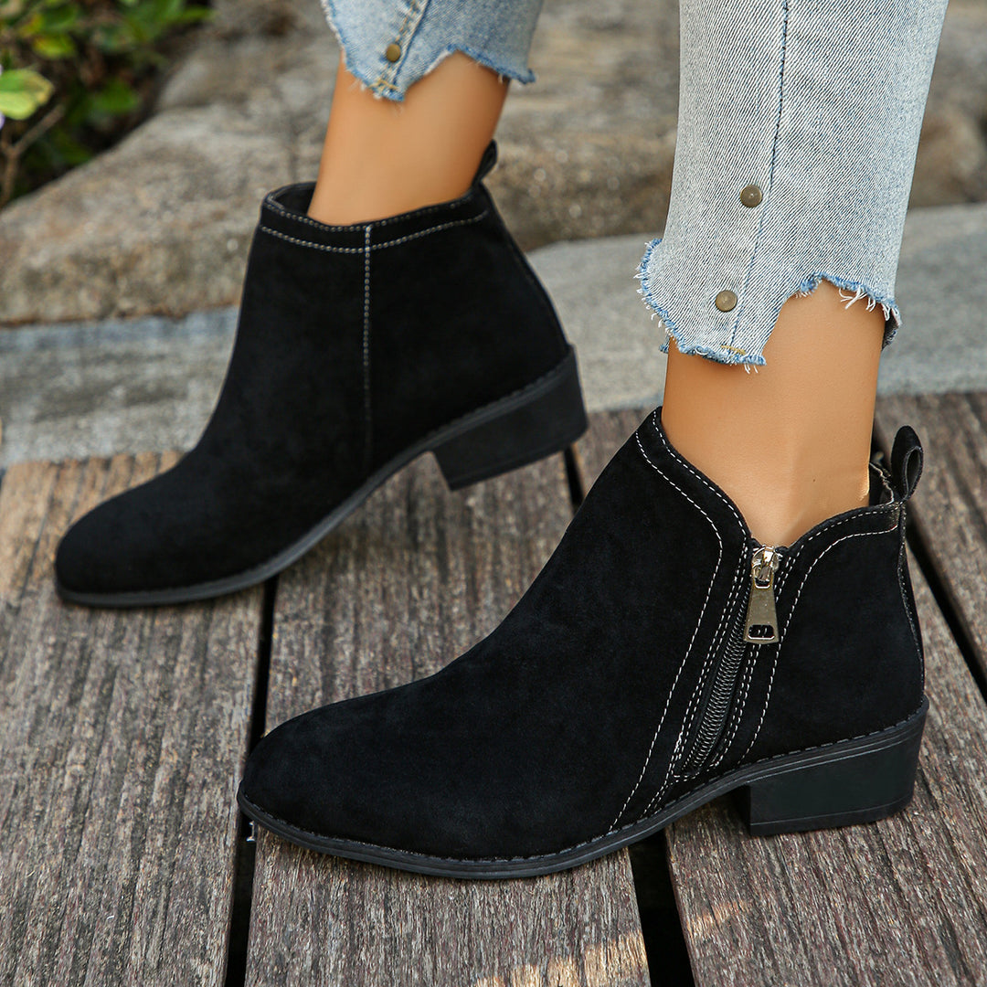 Damen nan elegante Ankle-Boots aus Velourslederimitat mit seitlichem Reißverschluss und niedrigem Blockabsatz Nord Taschen