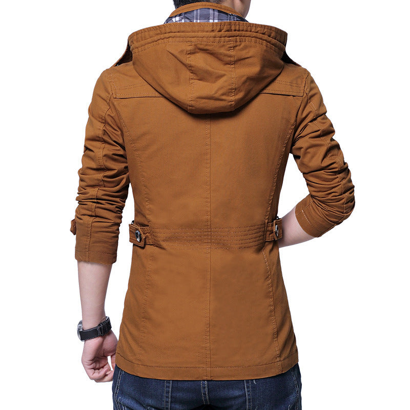 Herren leichte Baumwoll-Fieldjacke mit Kapuze, zweifachem Verschluss und Rollärmel Nord Taschen