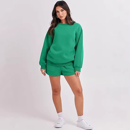 Damen Lässiges zweiteiliges Lounge-Sweatset mit Oversize-Rundhals-Sweatshirt und High-Waist-Relax-Shorts Nord Taschen