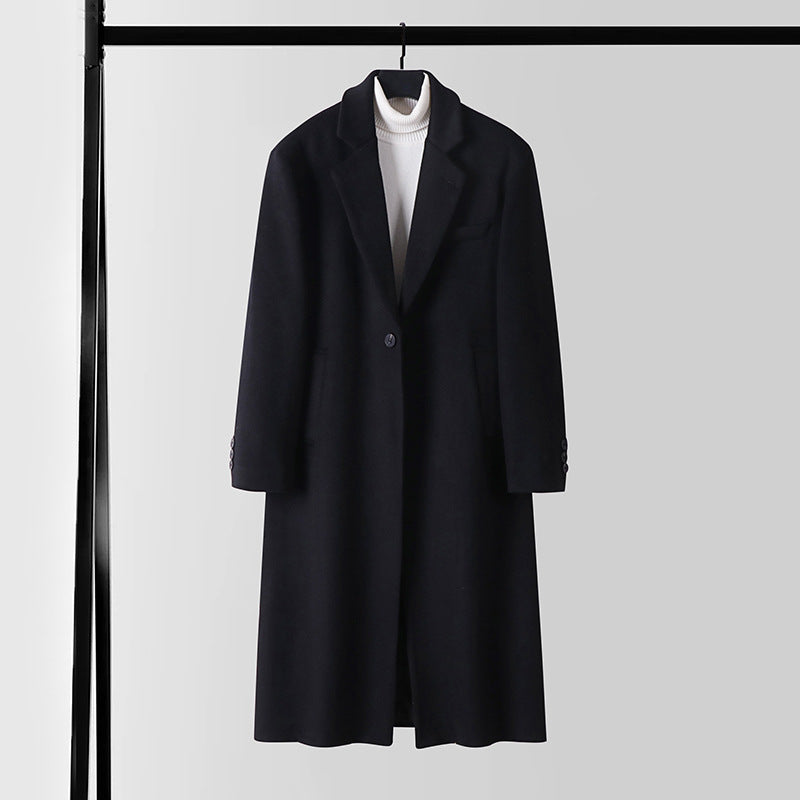 Herren Taillierter Wollmix-Longcoat mit Schalkragen und Ein-Knopf-Verschluss Nord Taschen