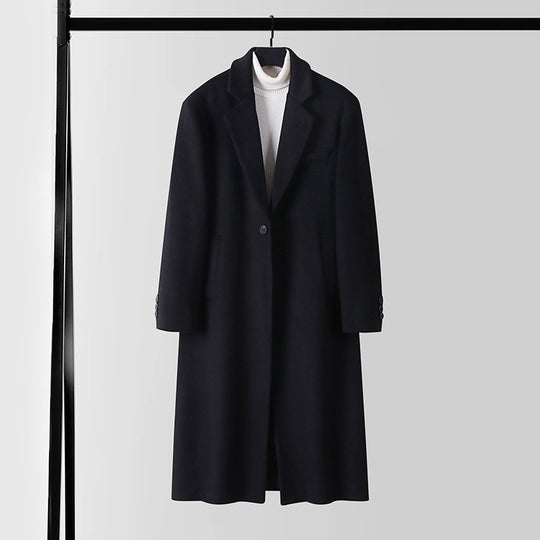 Herren Taillierter Wollmix-Longcoat mit Schalkragen und Ein-Knopf-Verschluss Nord Taschen