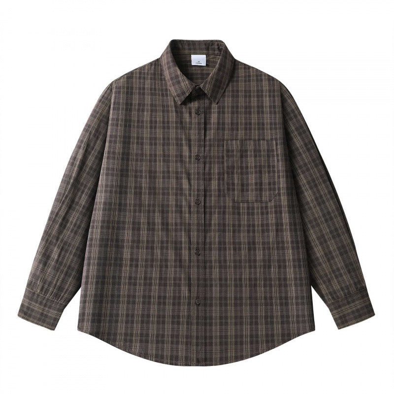 Unisex Lockeres Kastenförmiges Karo-Overshirt aus leichter Baumwollmischung mit Rückpasse und Kräusel-Detail Nord Taschen