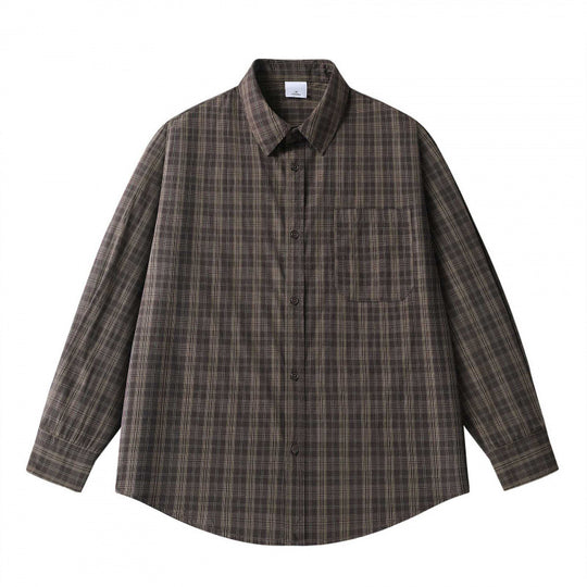Unisex Lockeres Kastenförmiges Karo-Overshirt aus leichter Baumwollmischung mit Rückpasse und Kräusel-Detail Nord Taschen