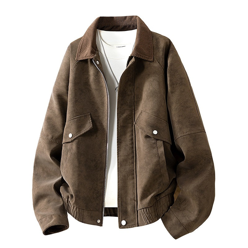 Herren Oversize Utility-Bomberjacke aus Kunstleder mit geripptem Saum und Hemdkragen Nord Taschen