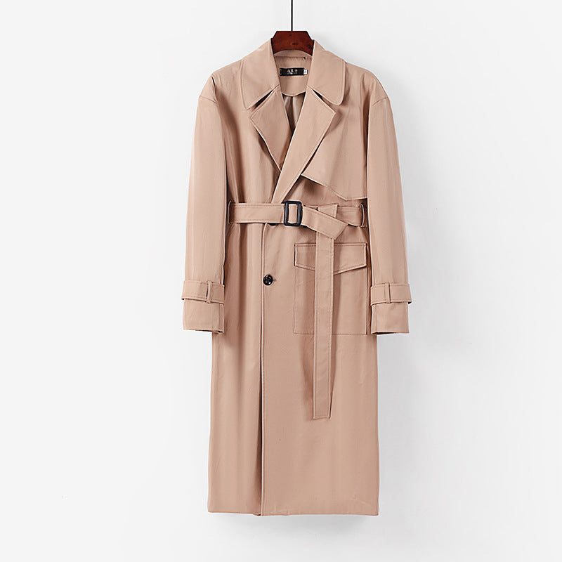 Damen Langer taillierter Trenchcoat mit Bindegürtel und weitem Schalkragen Nord Taschen