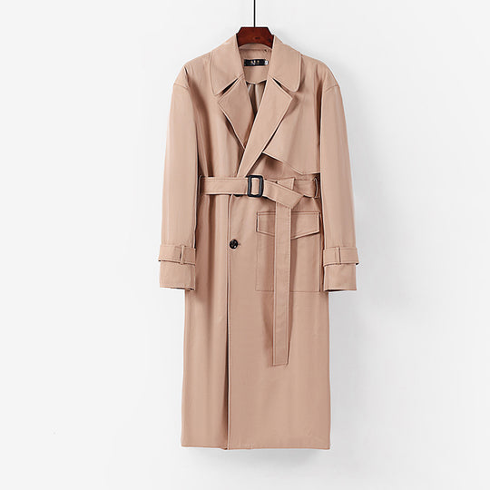 Damen Langer taillierter Trenchcoat mit Bindegürtel und weitem Schalkragen Nord Taschen