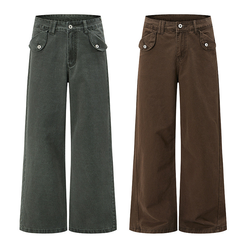 Herren Weite Baumwoll-Canvas Palazzohose mit tiefem Schritt und aufgesetzten Klappentaschen Nord Taschen