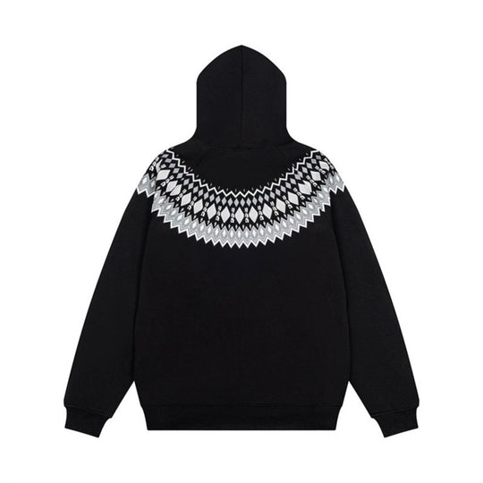 Unisex Oversize Kapuzenpullover mit nordischem Rundpasse-Jacquard, Kängurutasche und Rippbündchen Nord Taschen