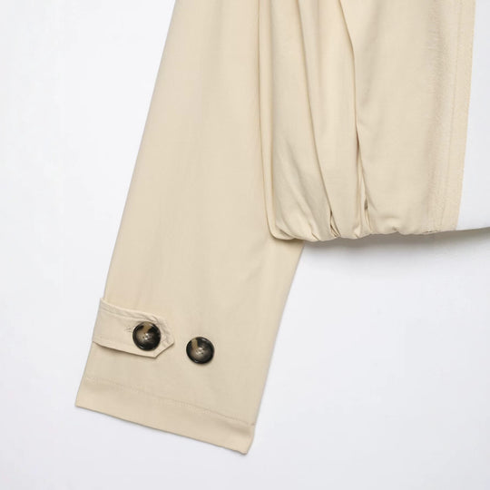 Damen Kurzer Doppelreihiger Trenchblouson mit Stehkragen, Epauletten und elastischem Saum Nord Taschen