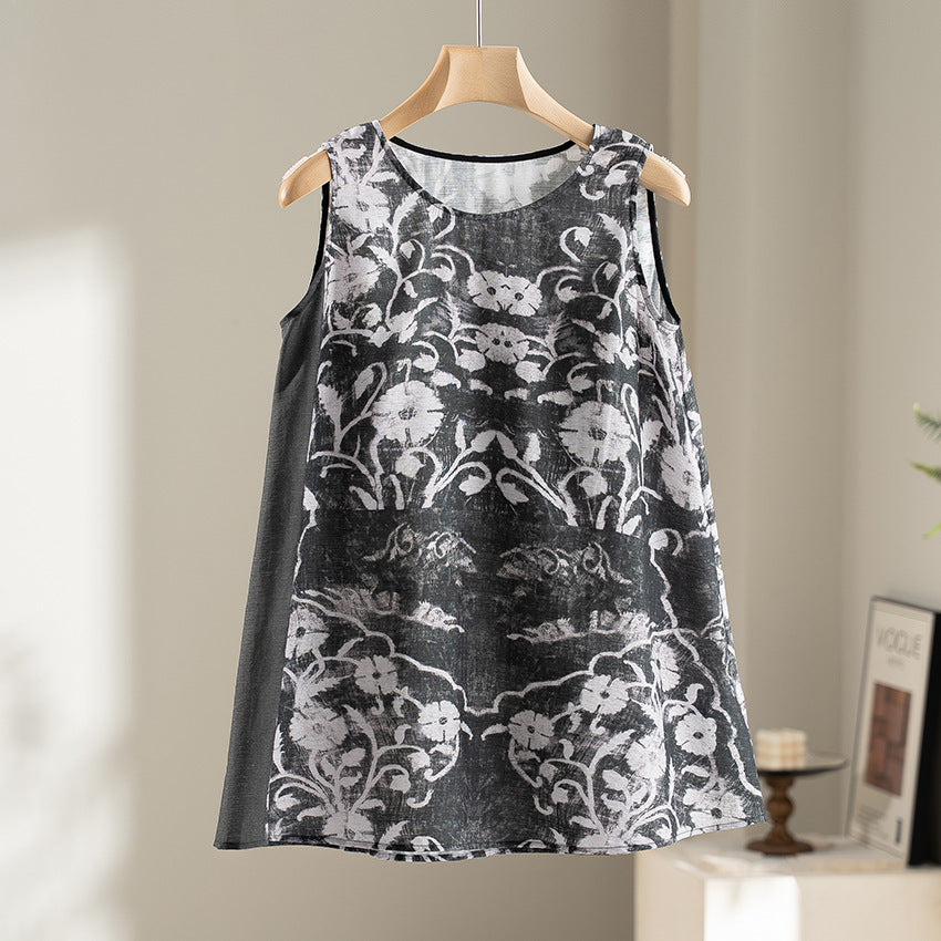 Damen Weite Leinenmix-Hose mit Elastikbund, Palazzoschnitt und ornamentalem Print Nord Taschen