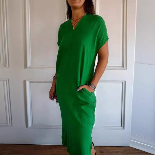 Damen Lässiges V-Ausschnitt Kleid mit praktischen Taschen und oversize Schnitt Nord Taschen