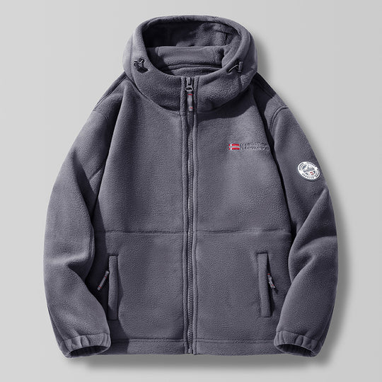 Herren Fleece-Kapuzenjacke mit Teddyfutter, hohem Kragen & durchgehendem Reißverschluss Nord Taschen