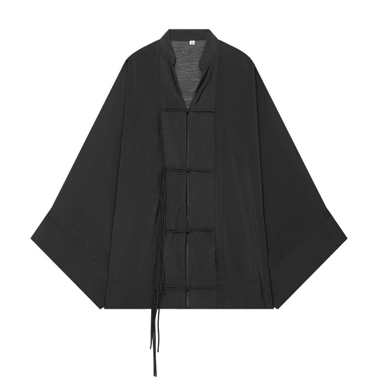Damen Kimono-Capejacke mit Chinaknopfverschluss und langen Quasten Nord Taschen