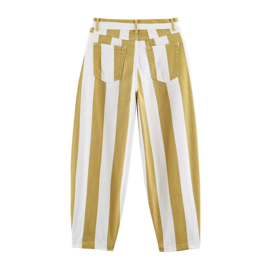 Damen Taillenhohe Culotte-Hose mit breiten Streifen und weitem Bein Nord Taschen