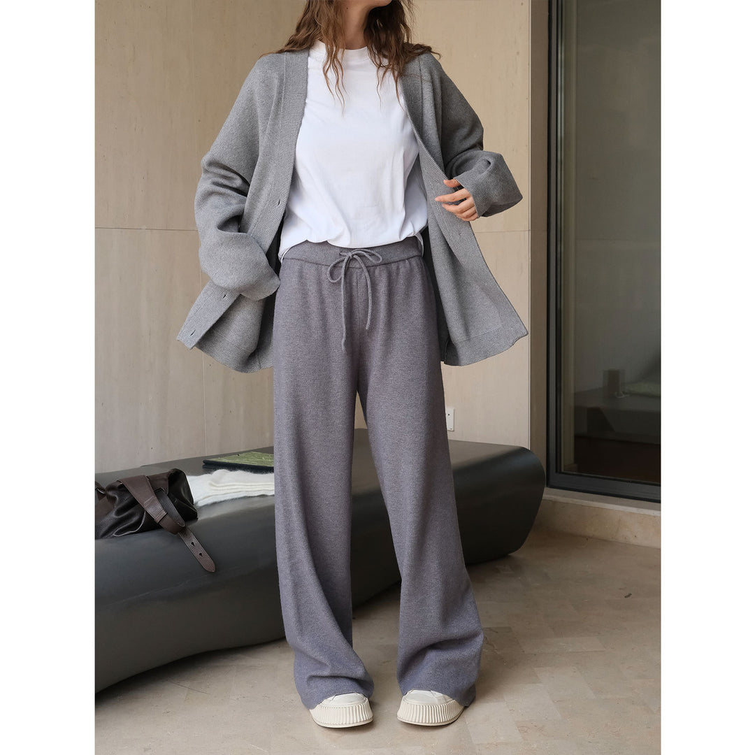 Damen Weite Strick‑Palazzohose mit hohem Bund und Kordelzug Nord Taschen
