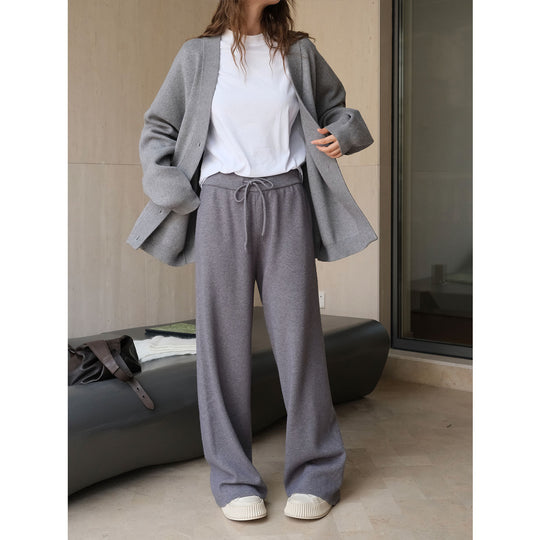 Damen Weite Strick‑Palazzohose mit hohem Bund und Kordelzug Nord Taschen