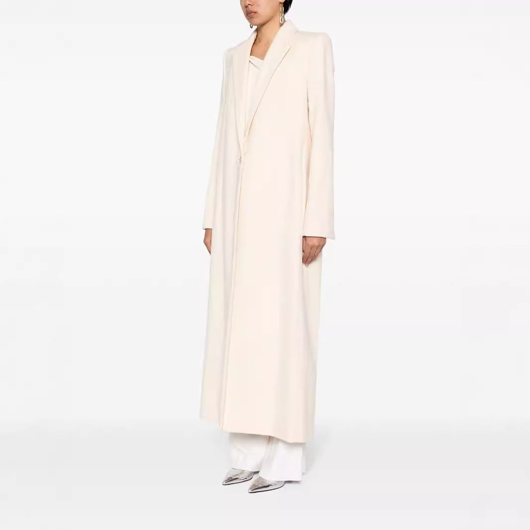 Damen Longline Wollmantel mit Ein-Knopf-Verschluss und tailliertem Revers Nord Taschen