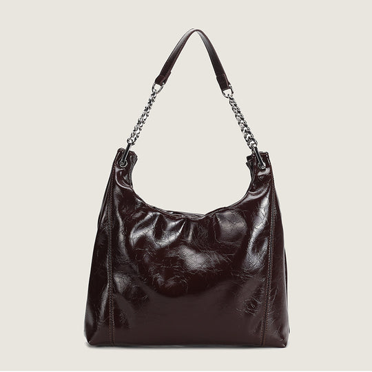 Damen Hobo-Tasche aus glänzendem Kunstleder mit luxuriösen Kettenakzenten Nord Taschen