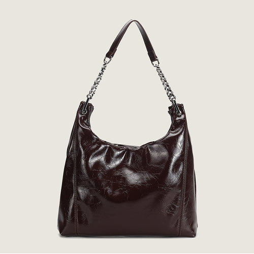 Damen Hobo-Tasche aus glänzendem Kunstleder mit luxuriösen Kettenakzenten Nord Taschen