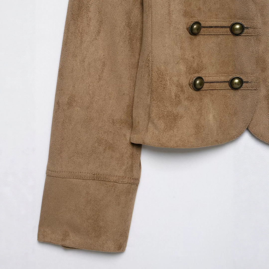 Damen Kavallerie-Bolero in Velourslederoptik mit dekorischer Knopfreihe Nord Taschen