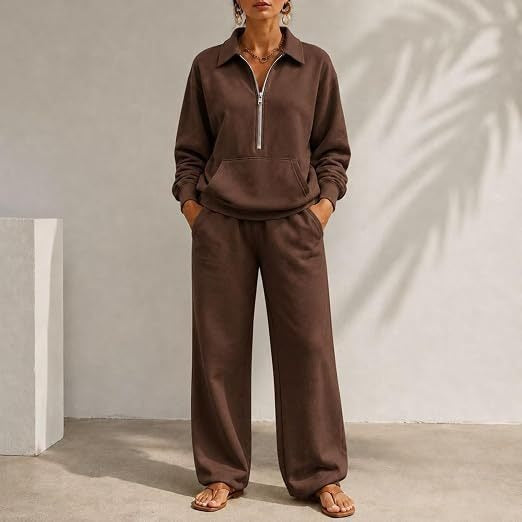 Damen Lässiges Sweat-Set mit Halbzip-Pullover und weiter Jogginghose Nord Taschen