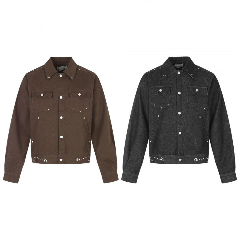 Herren Kurz geschnittene Canvas-Blousonjacke mit Nietenbesatz und Pattentaschen Nord Taschen