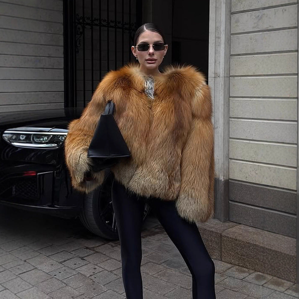 Damen Boxy-Kurzmantel im Multi-Layer Fauxfur-Look mit voluminösen Ärmeln Nord Taschen