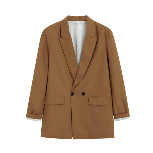 Damen Doppelreihiger Longblazer mit aufgesetzten Taschen und Umschlagärmeln Nord Taschen