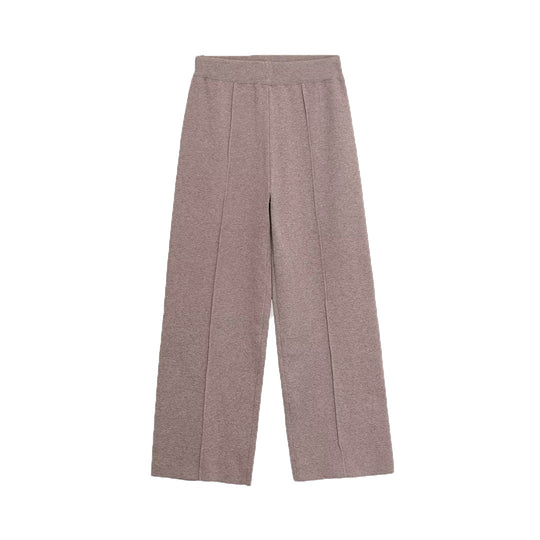 Damen Weite Strickhose mit hoher Taille, elastischem Bund und Teilungsnaht Nord Taschen