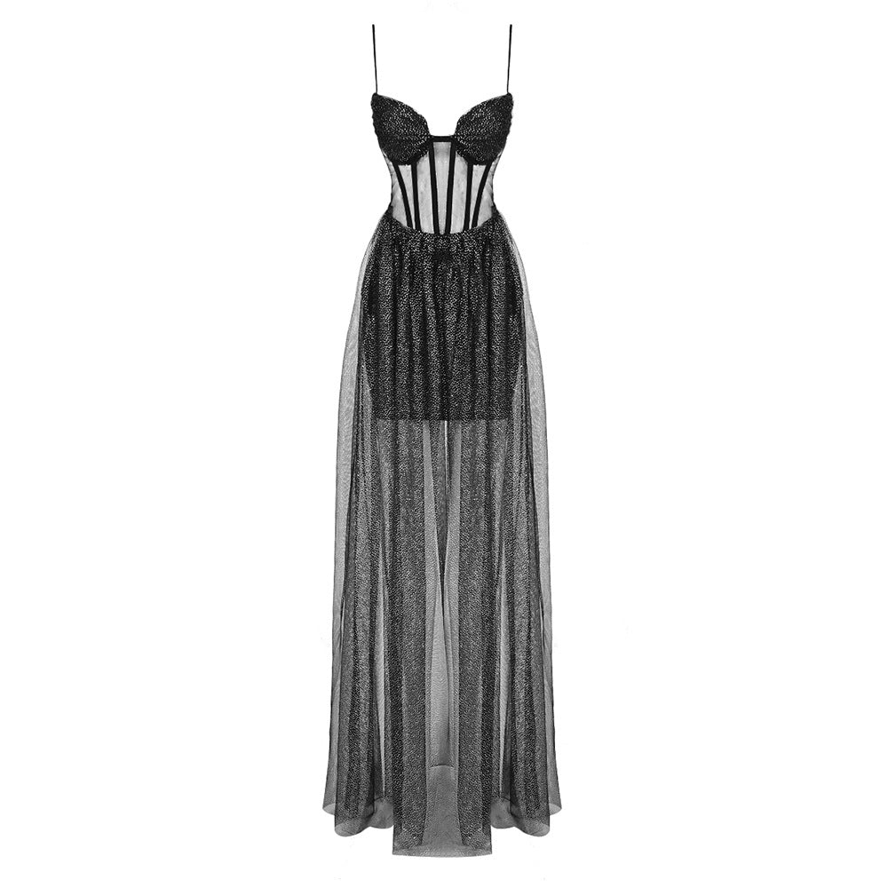 Damen glamouröses Abendkleid mit transparentem Rock und eleganten Details Nord Taschen
