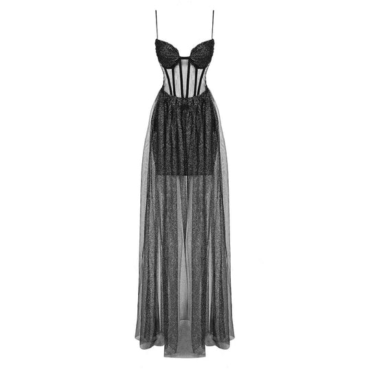 Damen glamouröses Abendkleid mit transparentem Rock und eleganten Details Nord Taschen