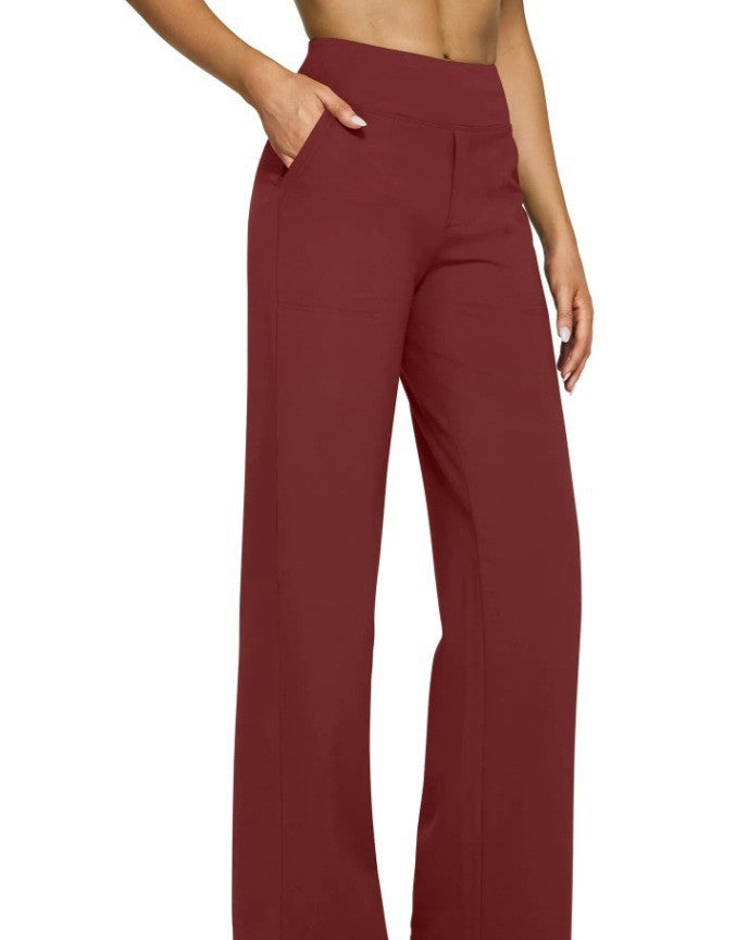 Damen nan fließende High-Waist-Hose mit extra weitem Bein, elastischem Komfortbund und Eingrifftaschen