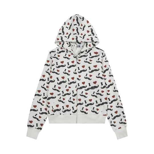 Damen Kurze Kapuzen‑Sweatjacke im Grafik-Print mit Rippbündchen und Kängurutaschen Nord Taschen