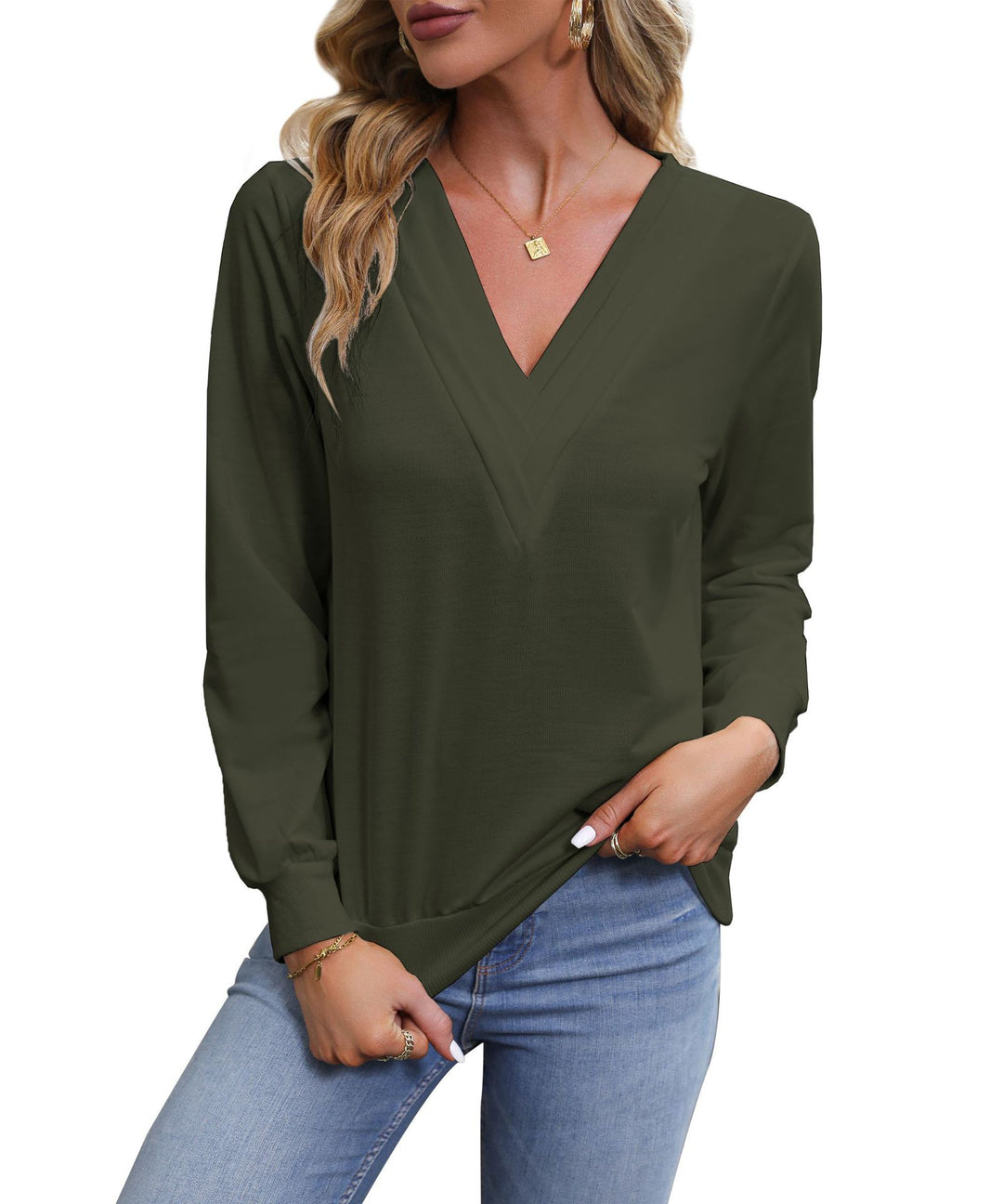 Damen V‑Ausschnitt Longsleeve aus feinem Stretch‑Viskosejersey mit taillierter Schnittführung Nord Taschen