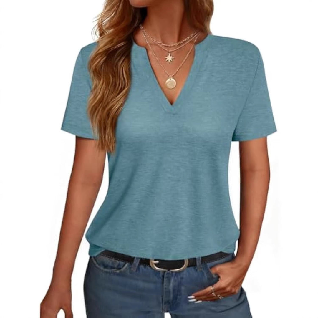 Damen V-Ausschnitt T-Shirt mit legerem Schnitt und sanftem Stoff Nord Taschen