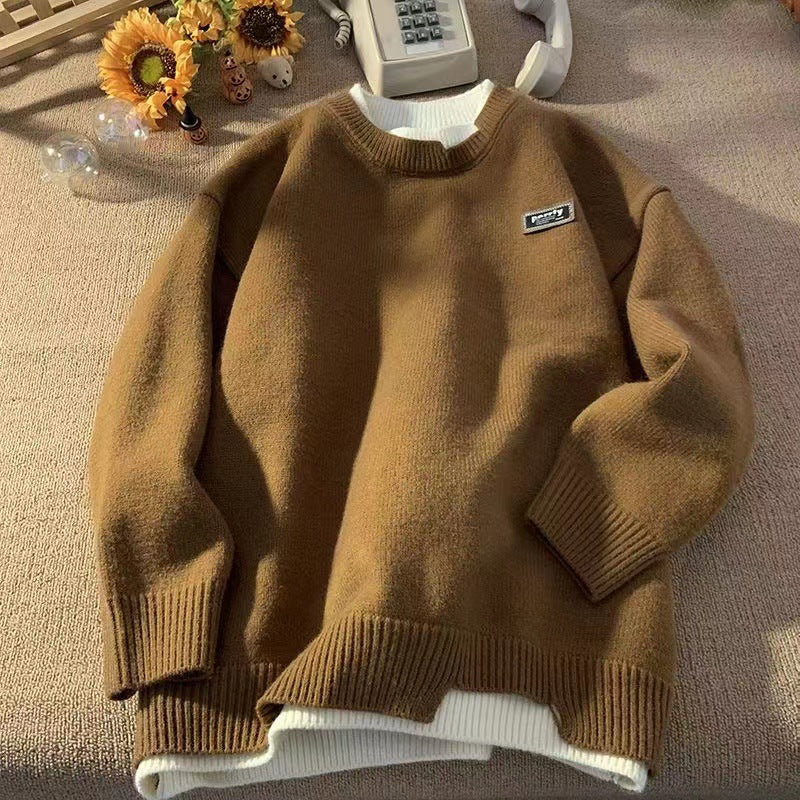 Unisex Oversized Lagenlook-Strickpullover mit kontrastiertem Innenkragen und geripptem Saum Nord Taschen