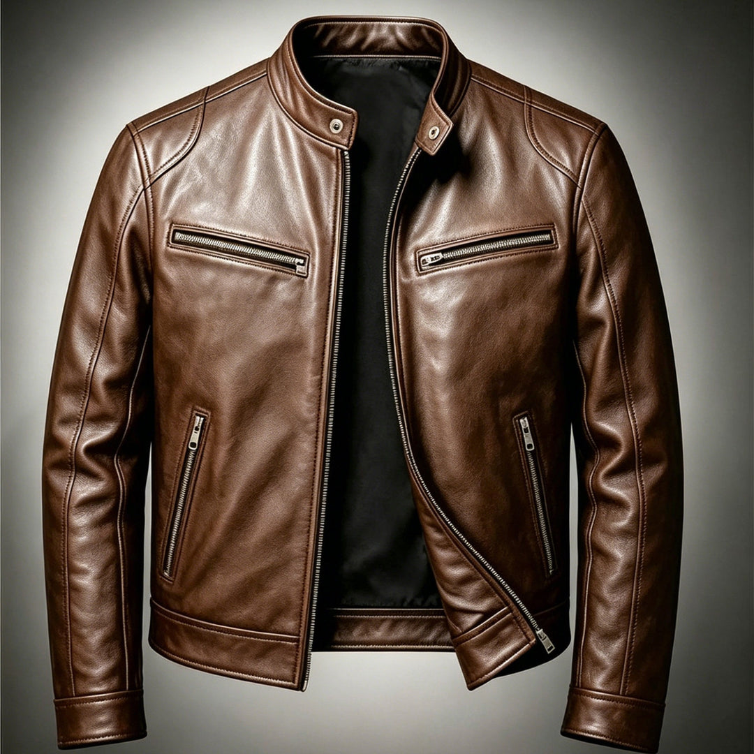 Herren Lederjacke im Vintage-Suede-Look mit Stehkragen und Reißverschlusstaschen Nord Taschen