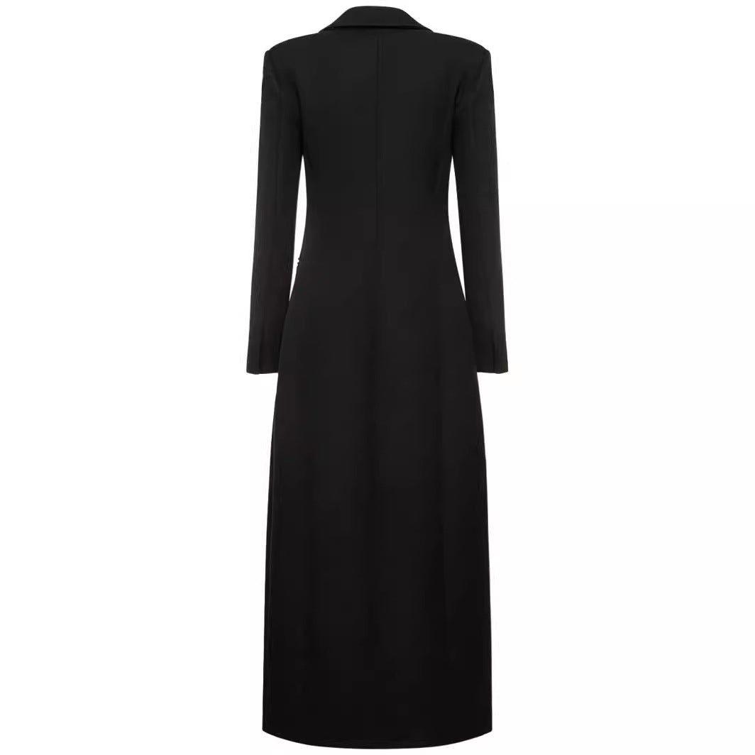 Damen Taillierter Longline-Mantel mit Reverskragen und Einreiher-Schnitt Nord Taschen