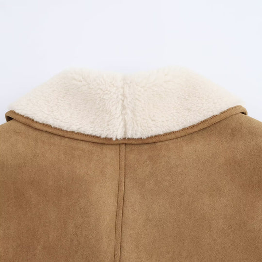 Damen Kurzmantel aus Veloursoptik mit Teddyfutter und Schalkragen Nord Taschen