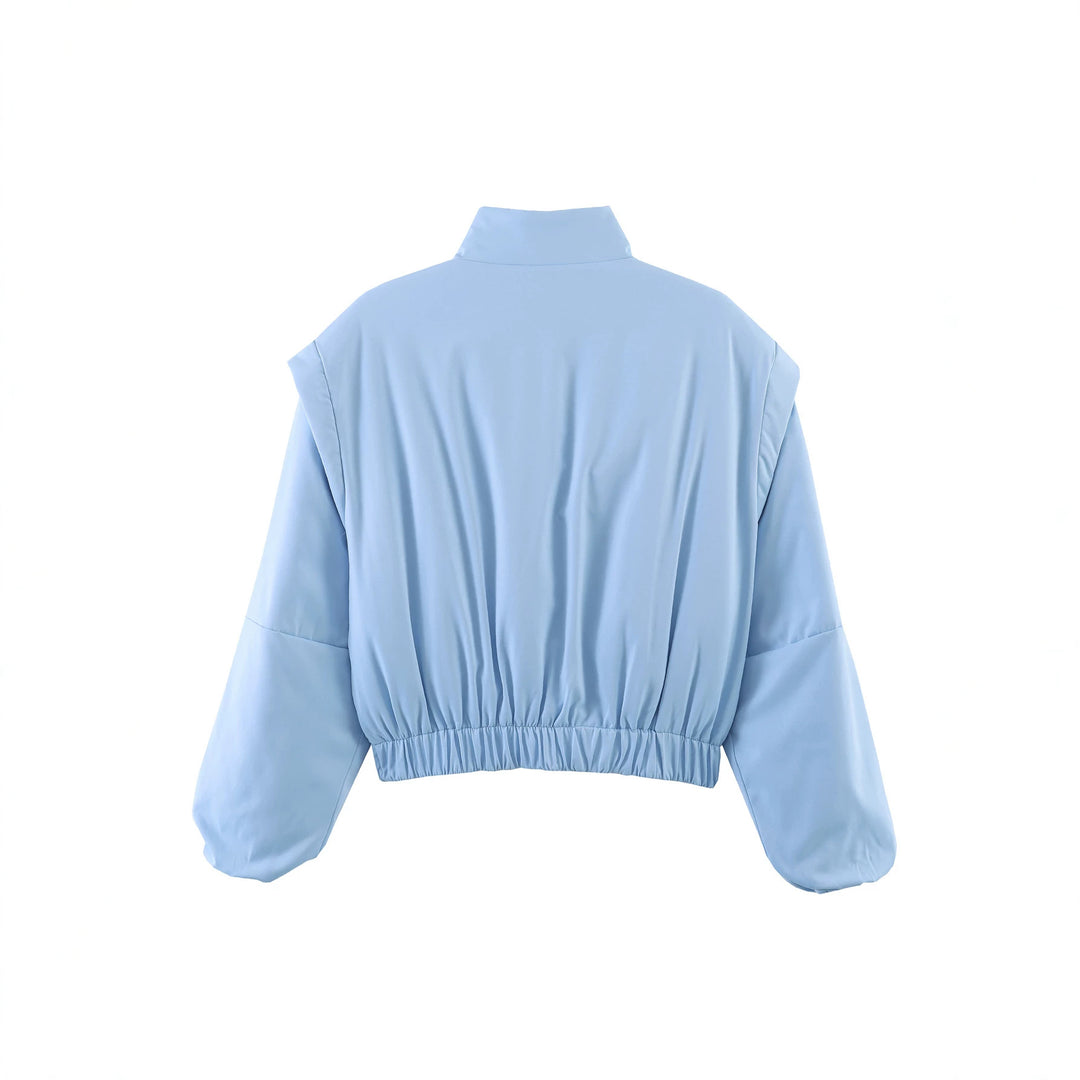 Damen Kurz geschnittene Windjacke mit Stehkragen, wattierter Fütterung und Ballonärmeln Nord Taschen