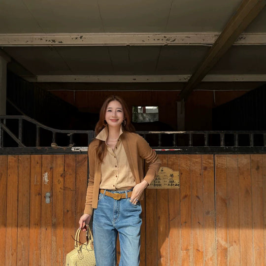 Damen Leichter Baumwollmix-Cardigan mit offenem Frontfall und feiner Struktur Nord Taschen