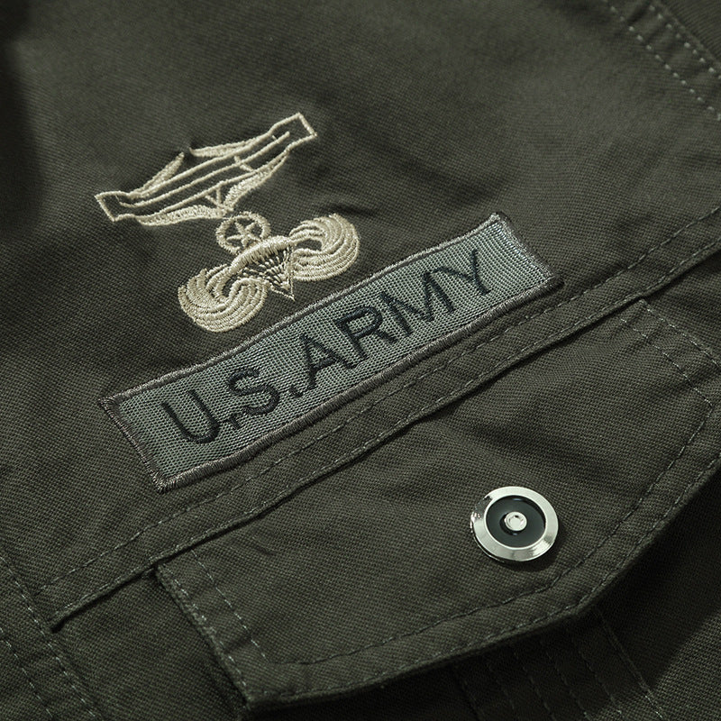 Herren Canvas-Fieldjacke im Military-Utility-Stil mit Schulterklappen und geripptem Saum Nord Taschen