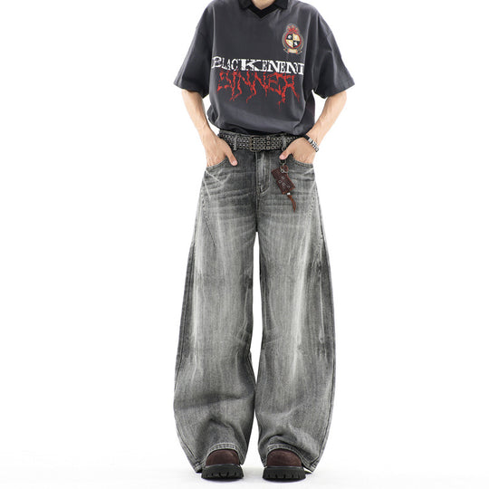 Herren Ultraweite Baggy-Jeans mit tiefem Schritt und strukturierter Faltenoptik Nord Taschen